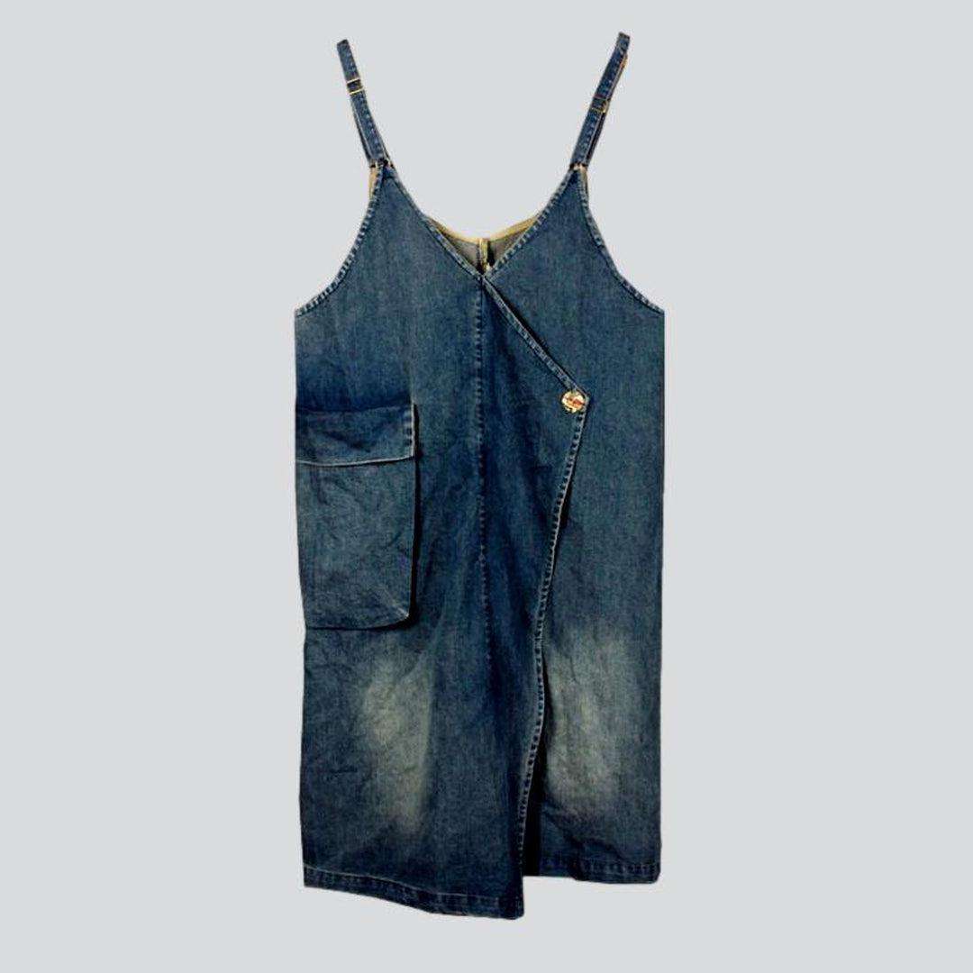 Asymmetric cargo pocket denim dress