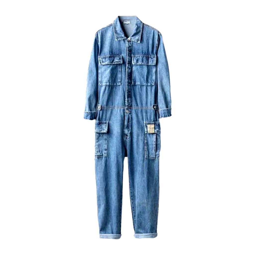 Stonewashed men denim overall