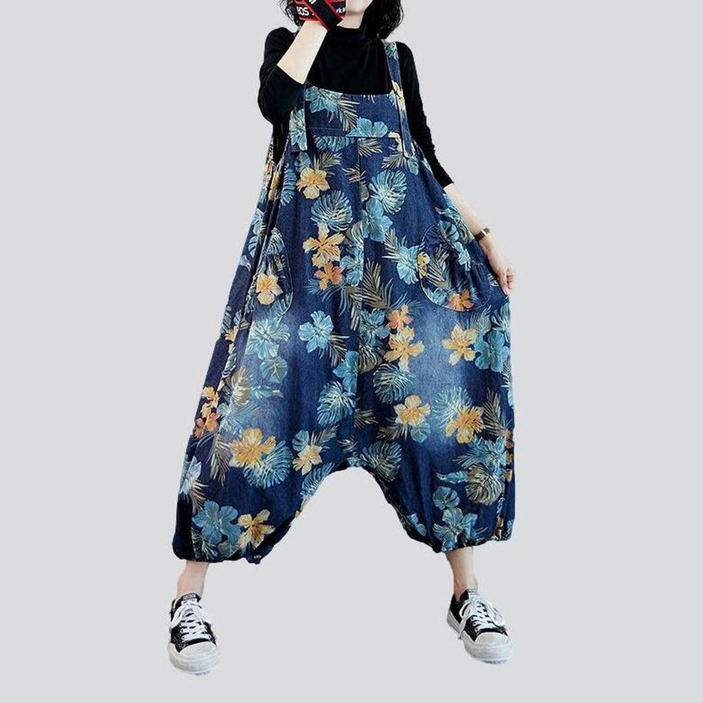 Printed baggy women denim jumpsuit