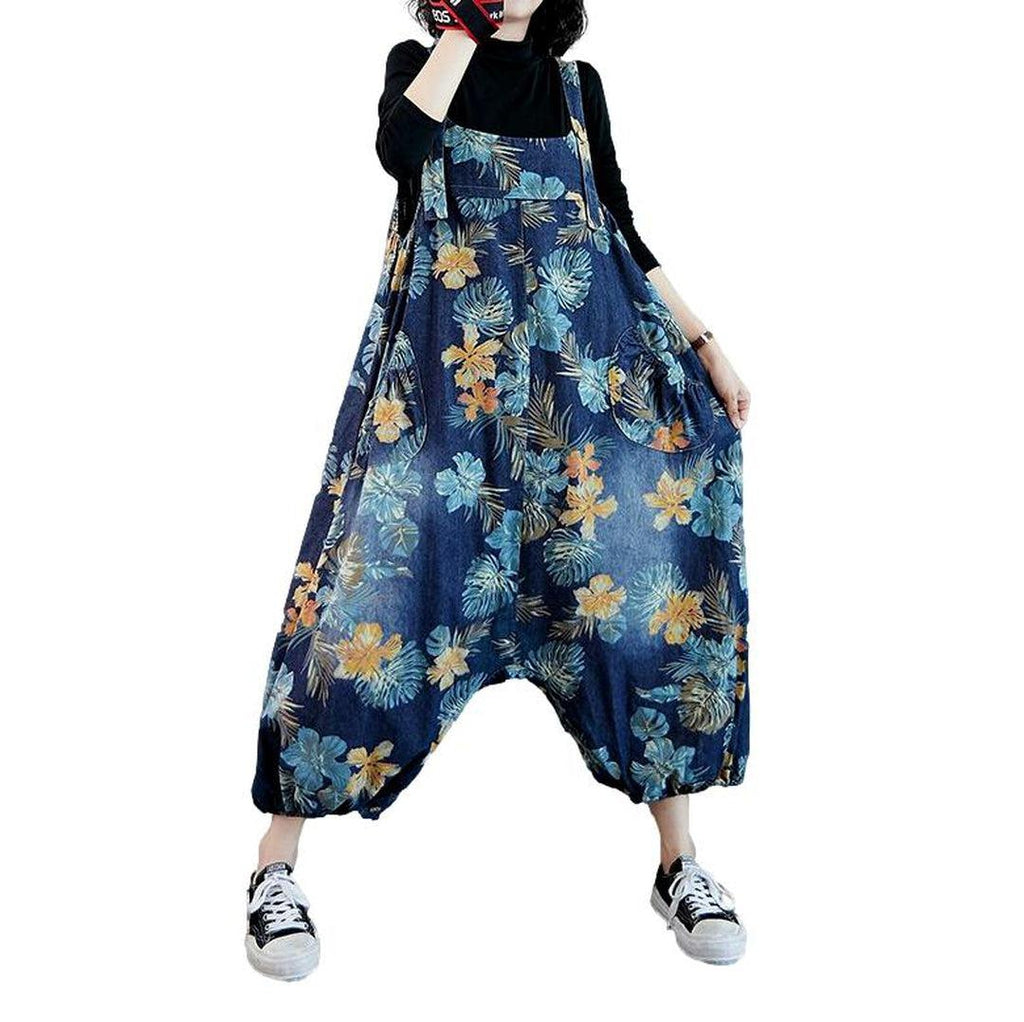 Printed baggy women denim jumpsuit