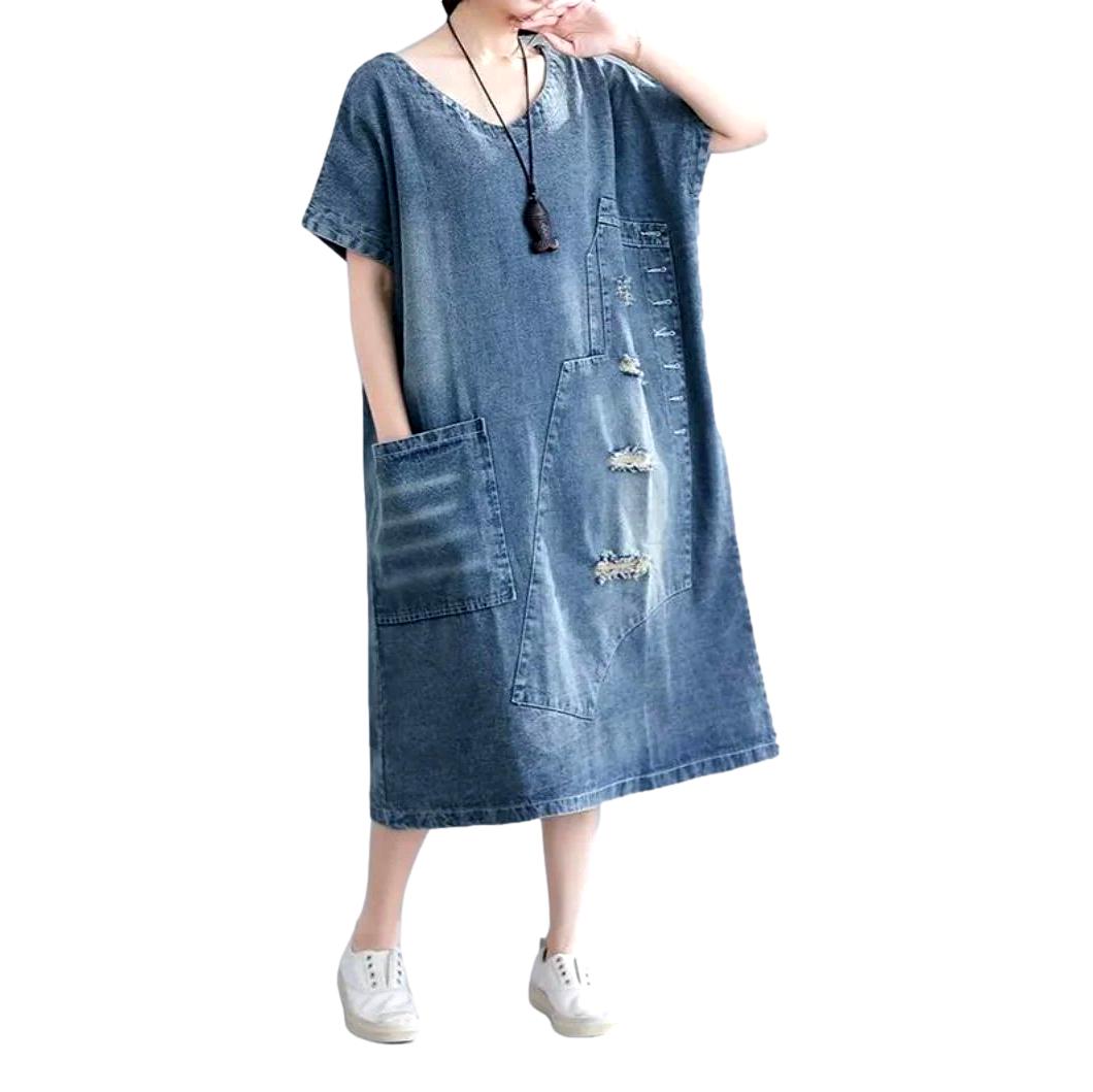 Streetwear distressed denim dress