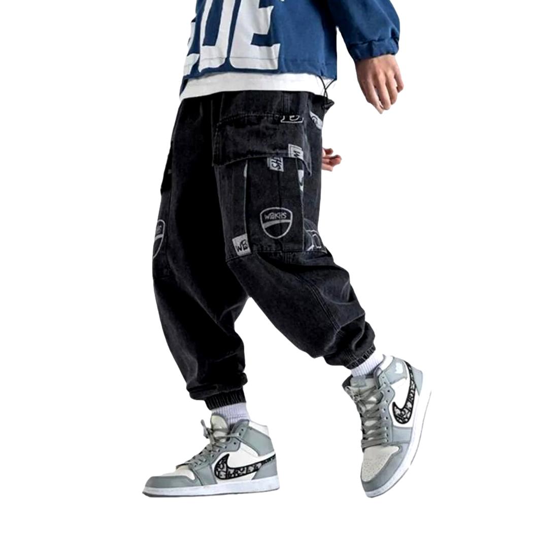 Streetwear printed cargo baggy jeans