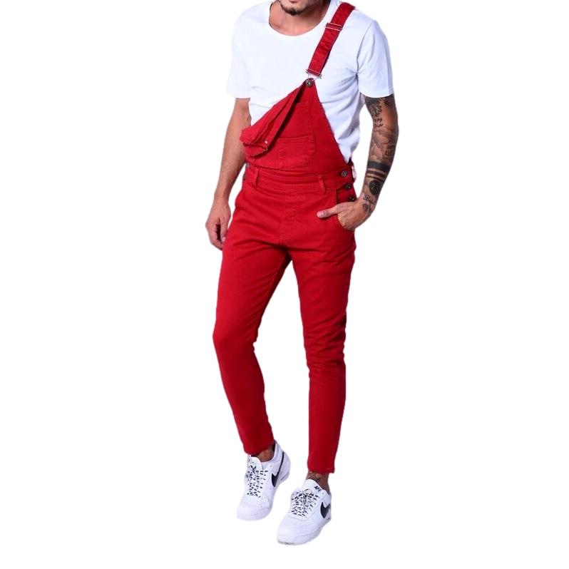 Skinny color men denim jumpsuit