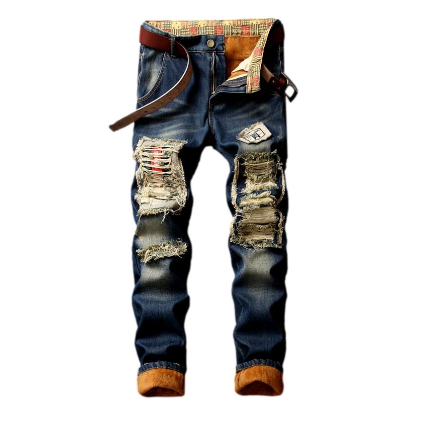 Patchwork ripped winter men jeans