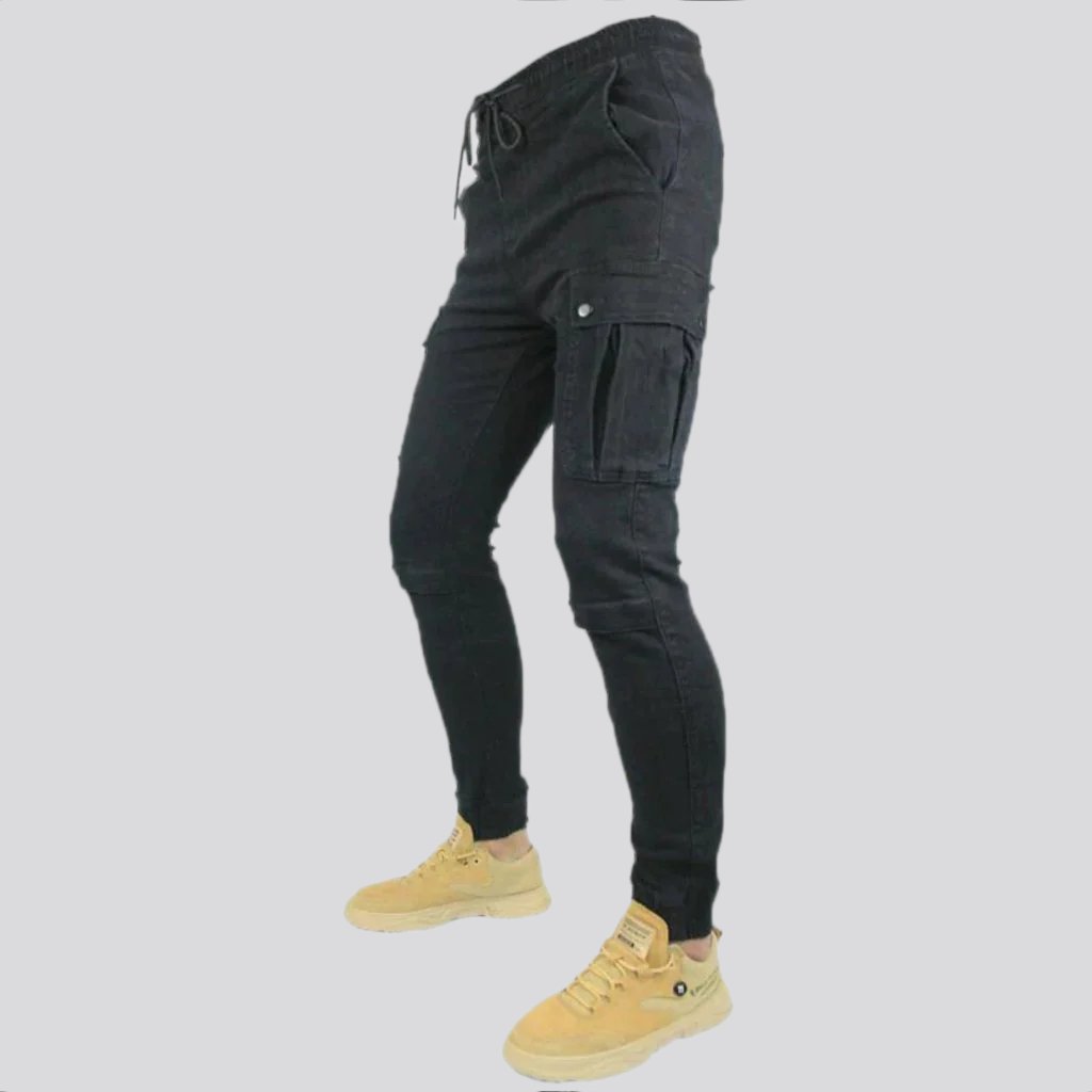 Mid-waist biker men denim pants