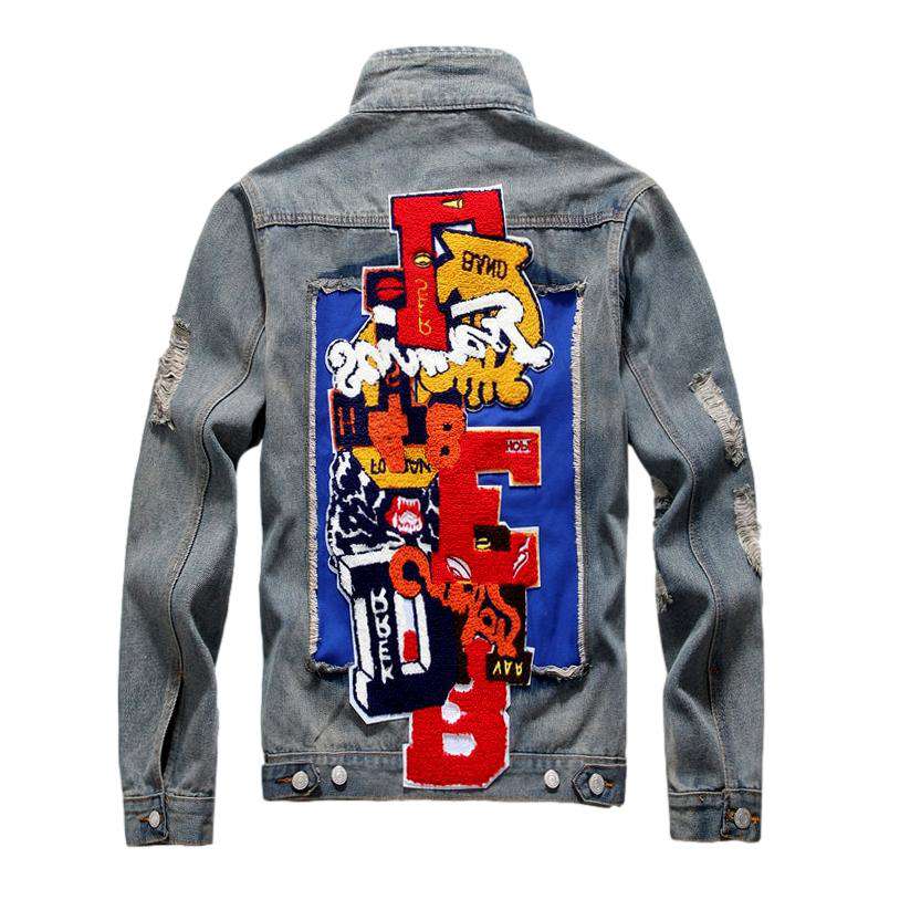 Color embroidery men denim jacket