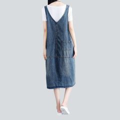 Embroidered patchwork denim dress