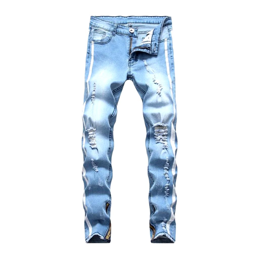 Sky blue distressed men jeans