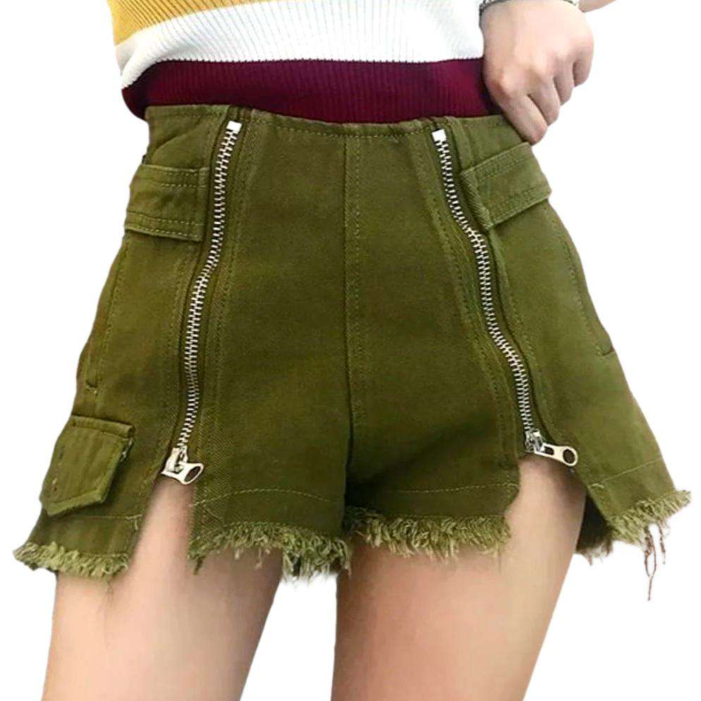 Shorts vaqueros desgastados con cremalleras