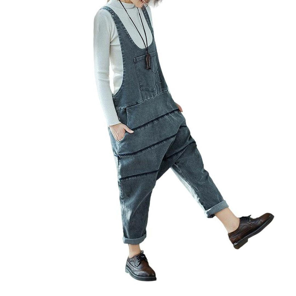 Women denim jumpsuit with lines