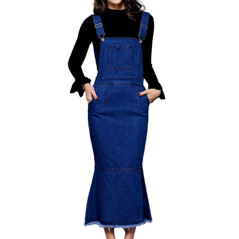 Fishtail long denim dress