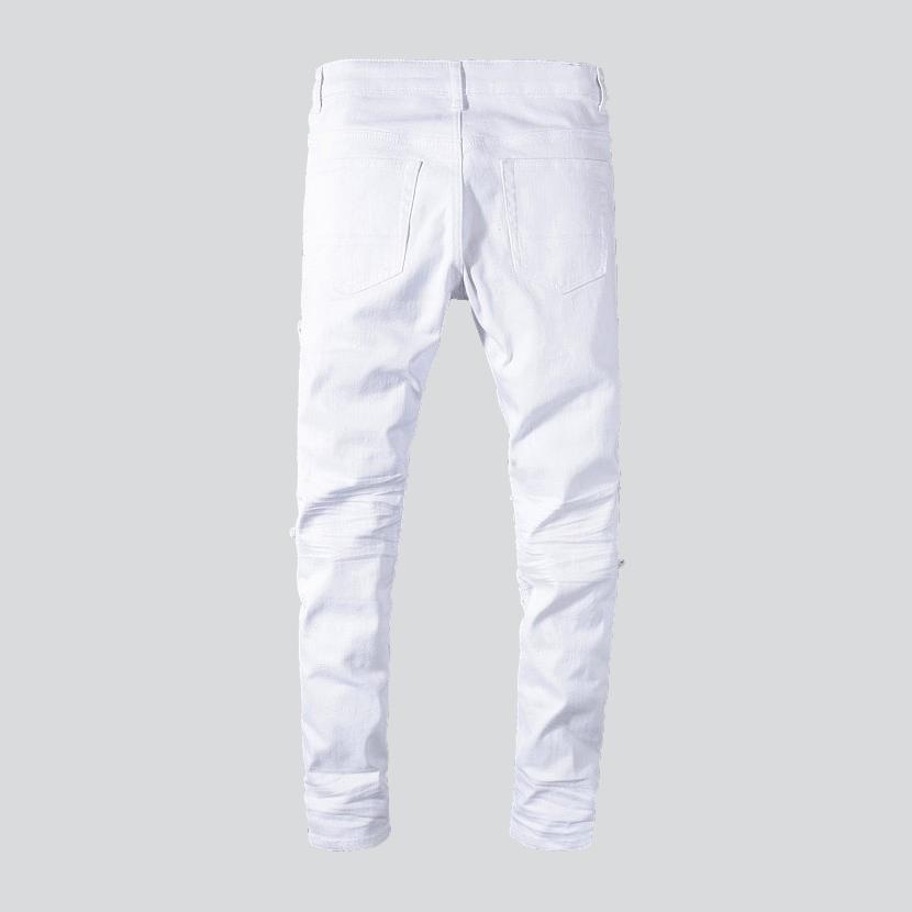 White biker jeans for men