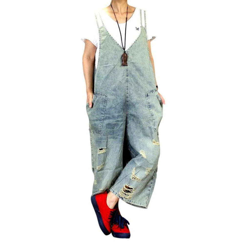 Distressed Vintage Damen Jeans Overall