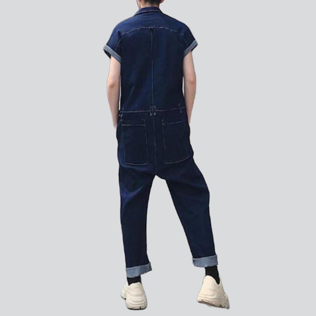 Marineblauer Denim-Overall mit kurzen Ärmeln