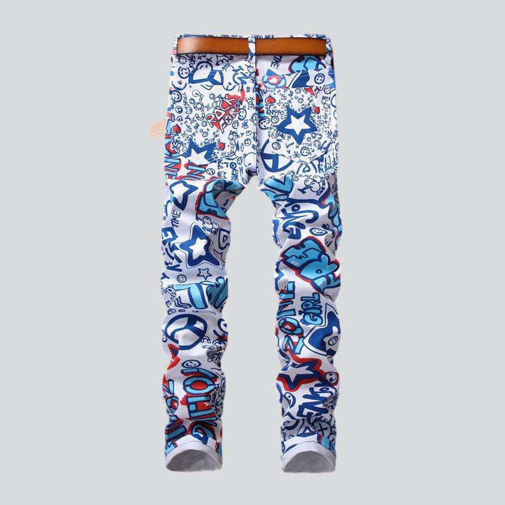 Blue red painted men jeans