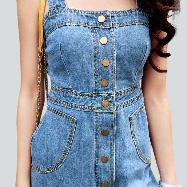 Contrast stitching buttoned denim dress