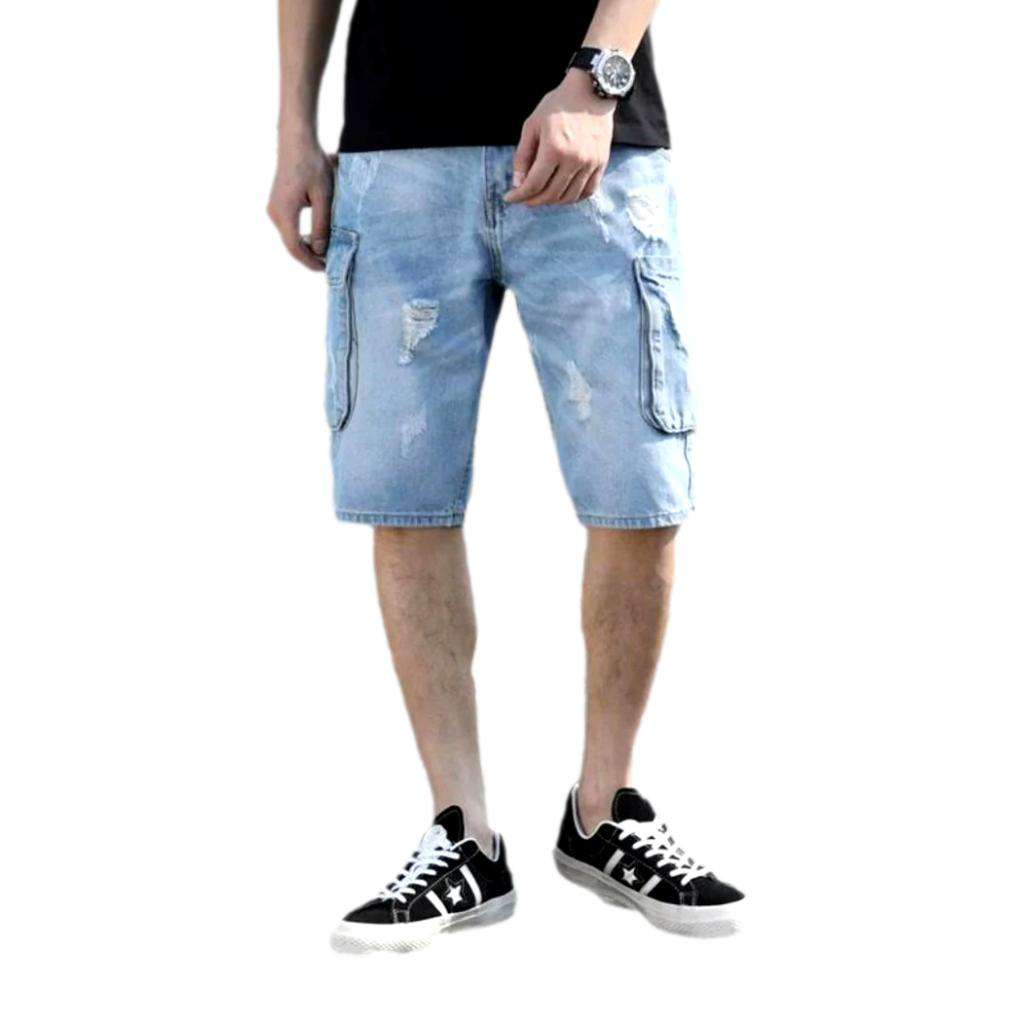 Zerrissene Cargo-Jeansshorts in Blau