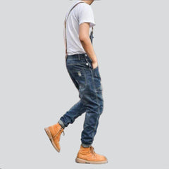 Slim-fit distressed men denim jumpsuit