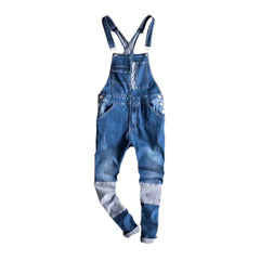 Retro patchwork men denim jumpsuit