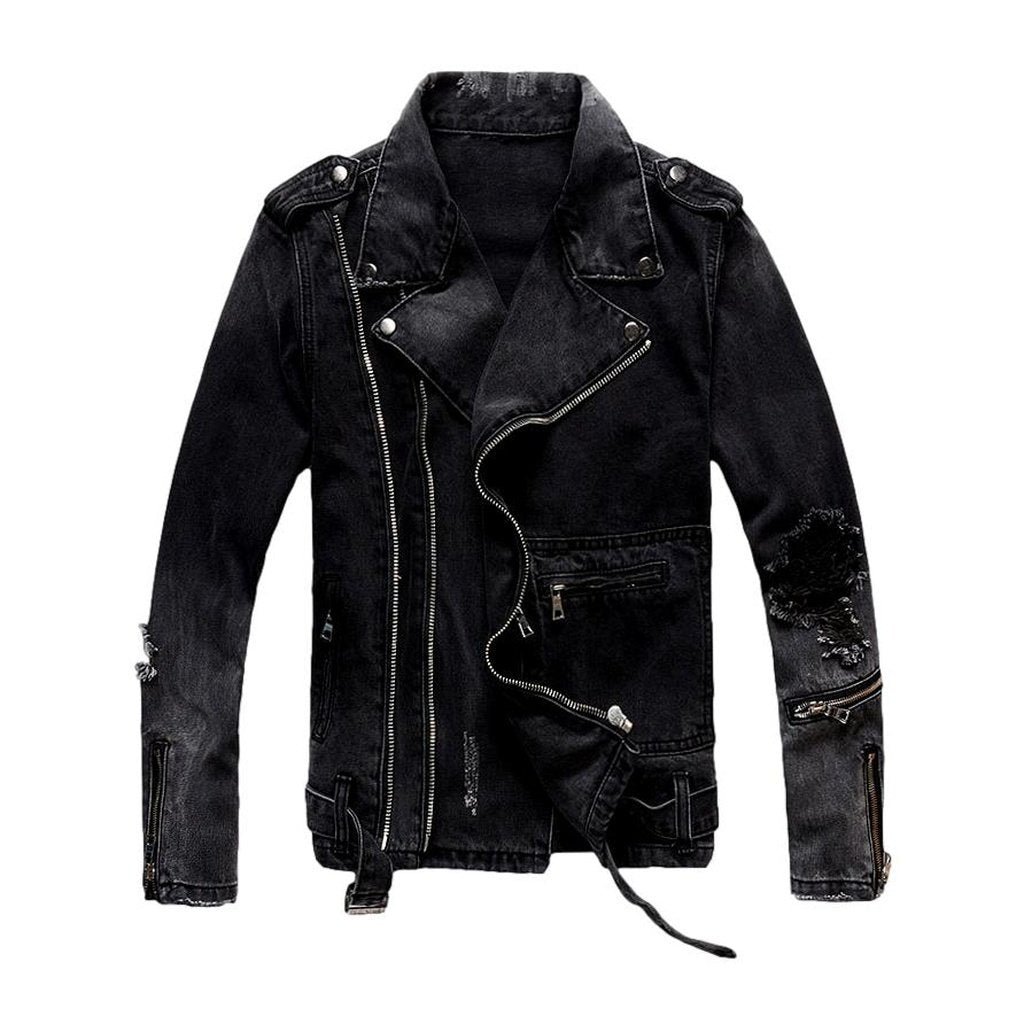 Schwarze Vintage-Biker-Jeansjacke