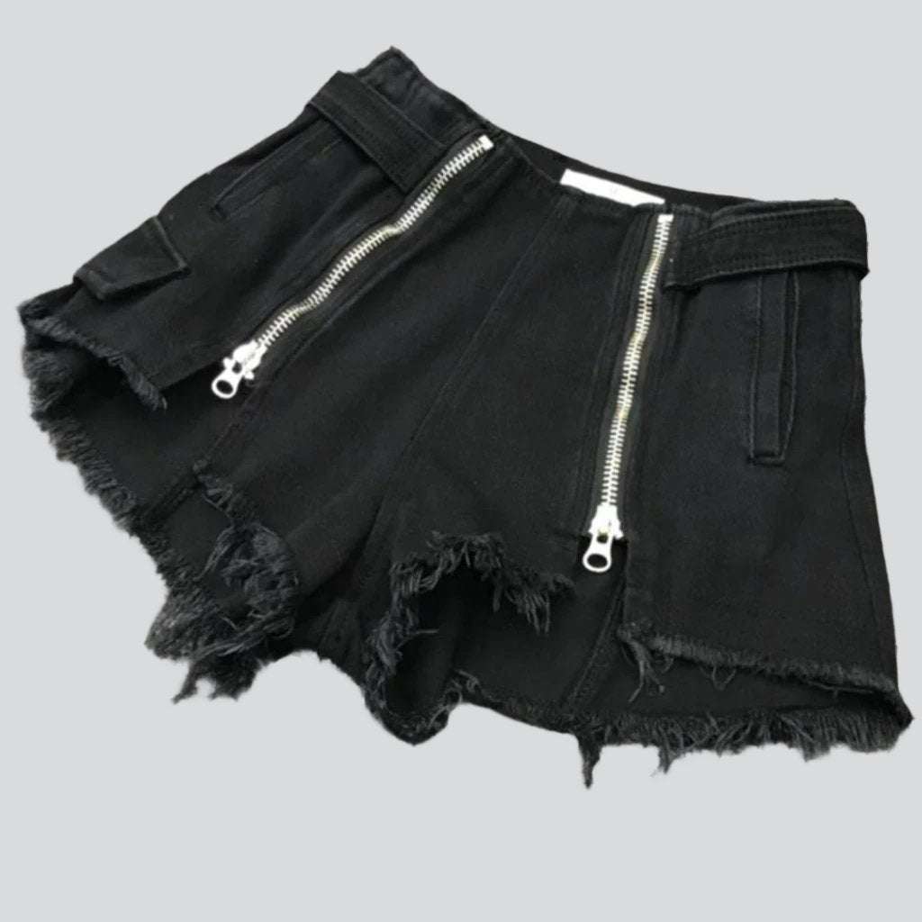 Shorts vaqueros desgastados con cremalleras