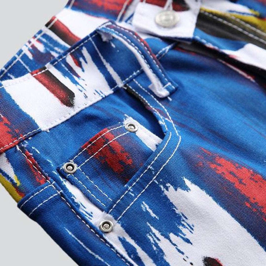 Color print men denim pants