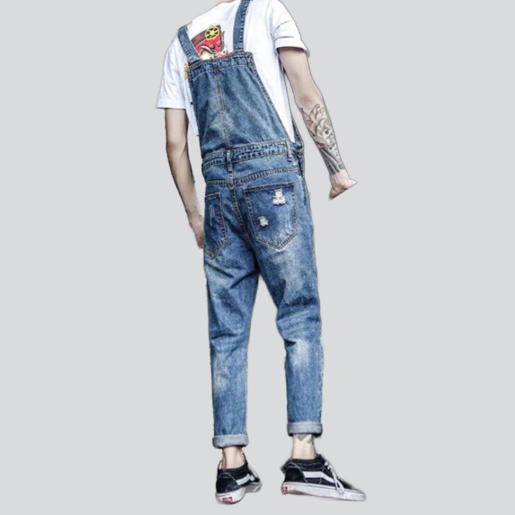 Stylish distressed men denim jumpsuit