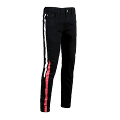 Red white bands men jeans