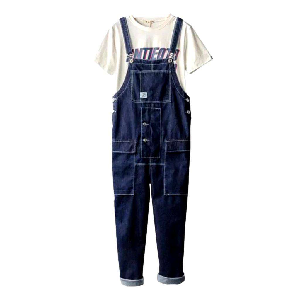 Navy cargo men denim jumpsuit