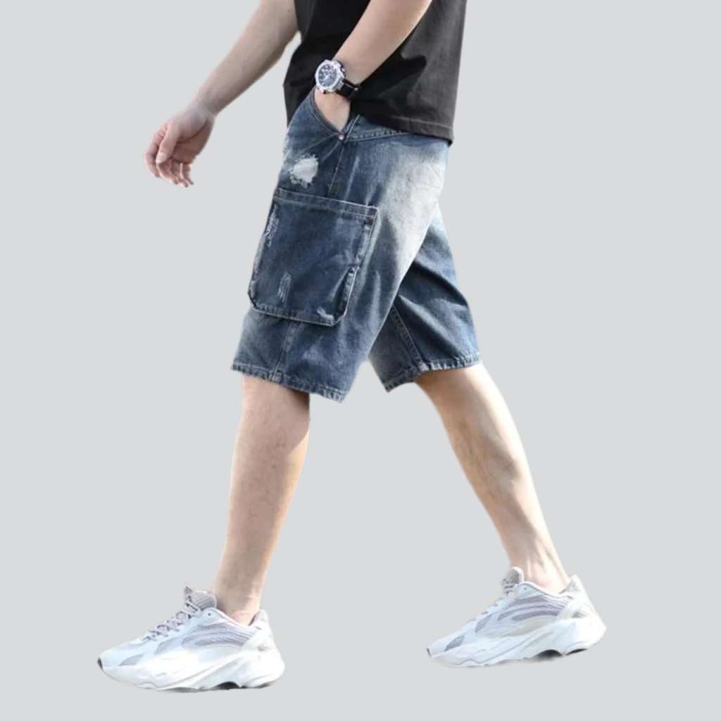 Zerrissene Cargo-Jeansshorts in Blau