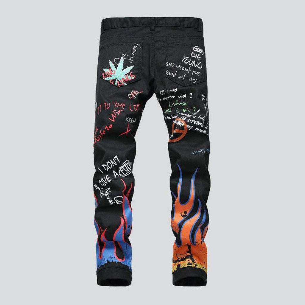 Color flame-painted men jeans