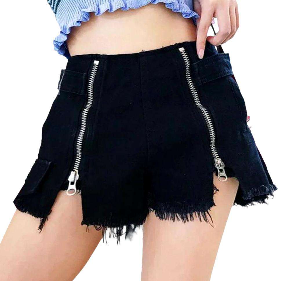 Shorts vaqueros desgastados con cremalleras