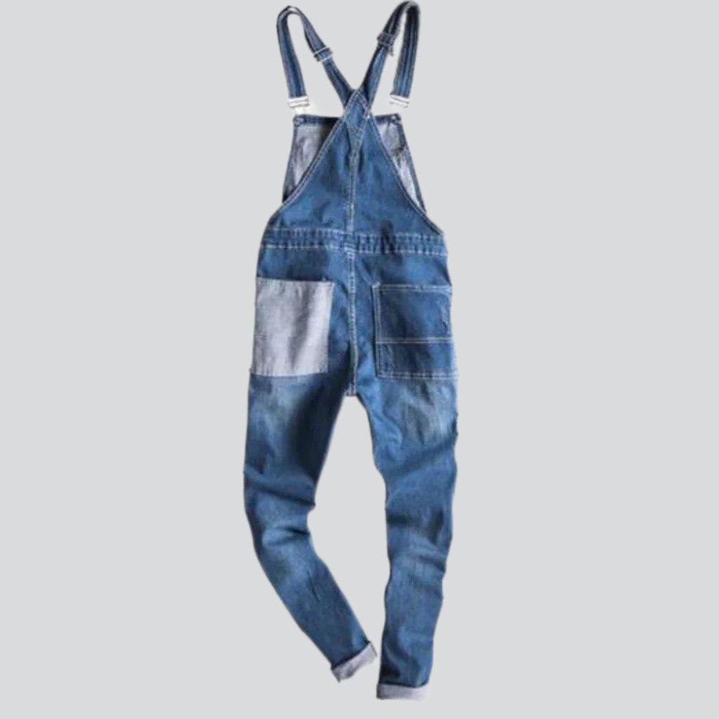 Retro patchwork men denim jumpsuit