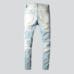 Pink patchwork distressed men jeans