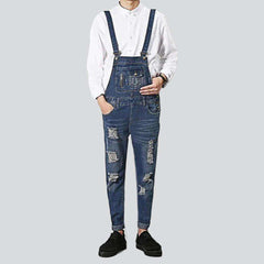 Blue distressed men denim jumpsuit