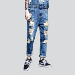 Stylish distressed men denim jumpsuit