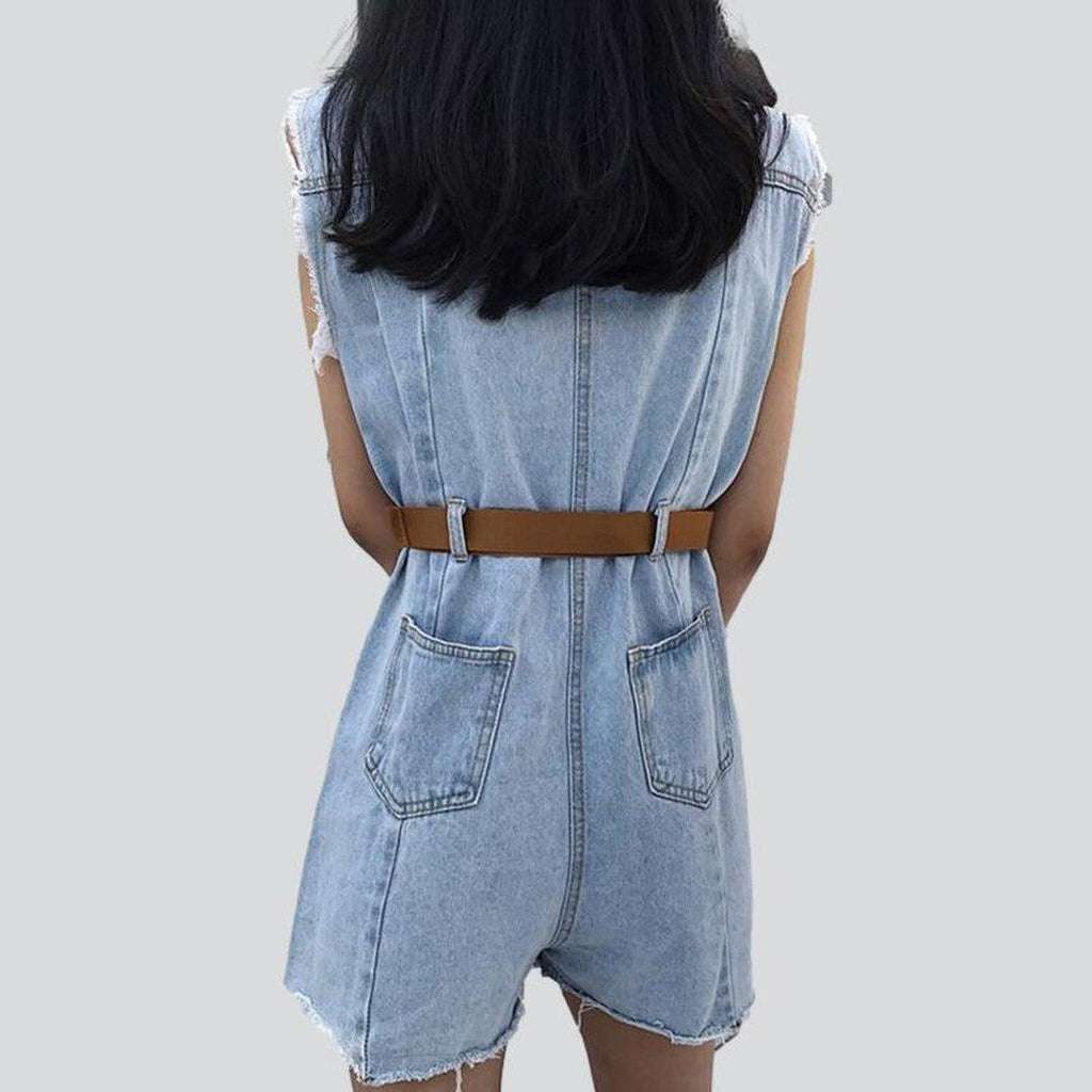 Distressed edges women overall shorts