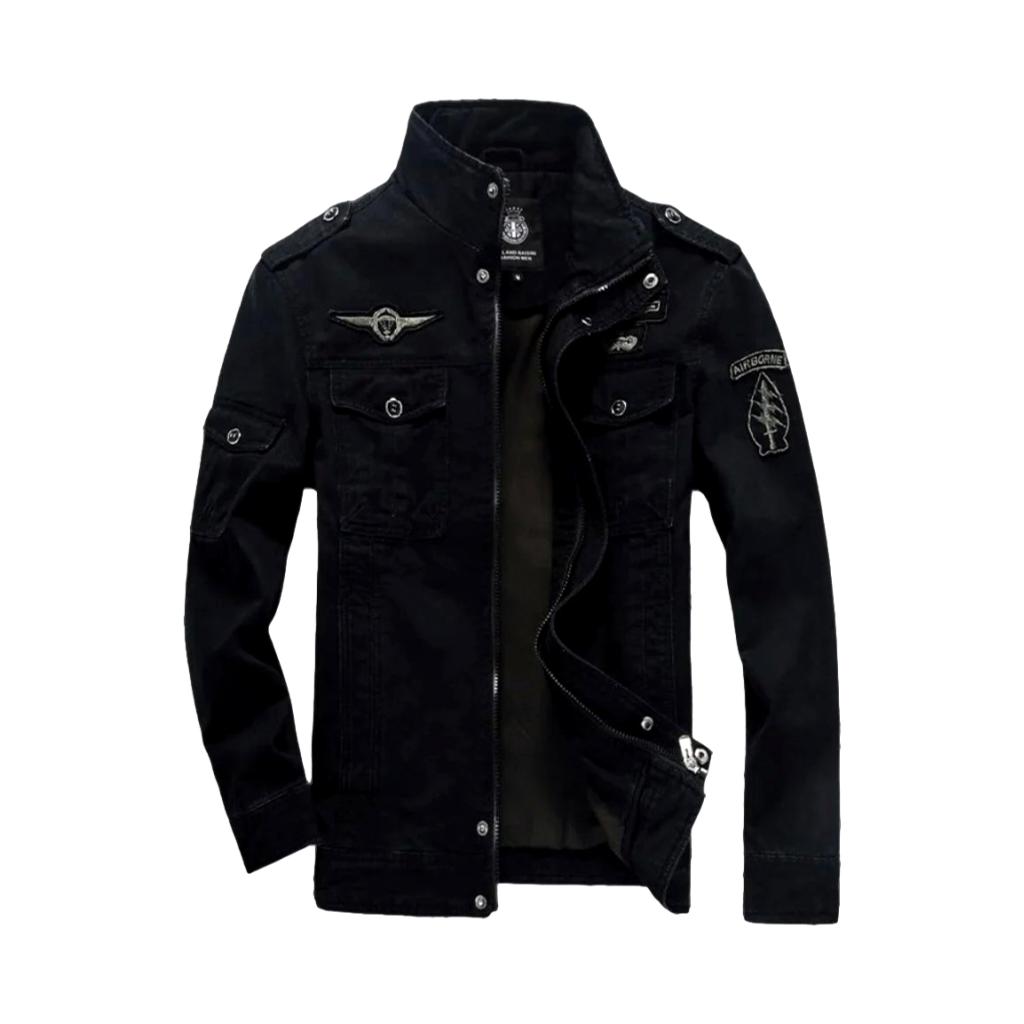 Patched bomber denim jacket for men