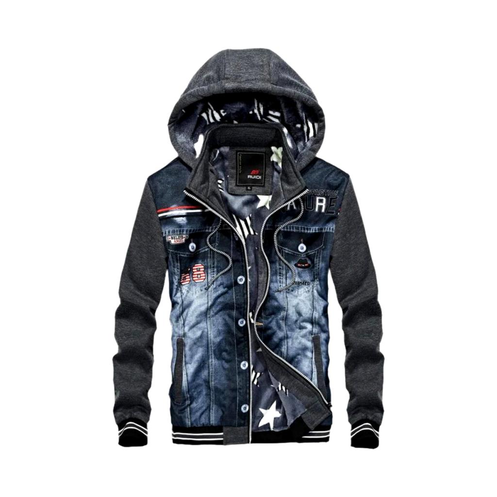 Usa print hooded denim jacket