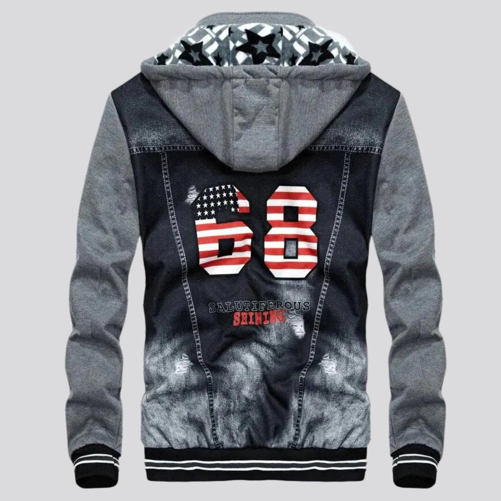 Usa print hooded denim jacket