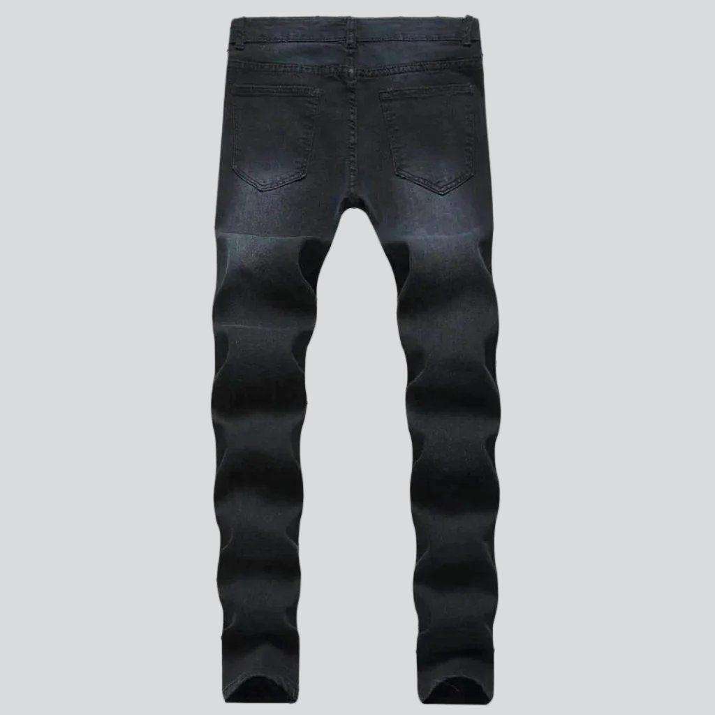 Black trendy embroidered men jeans