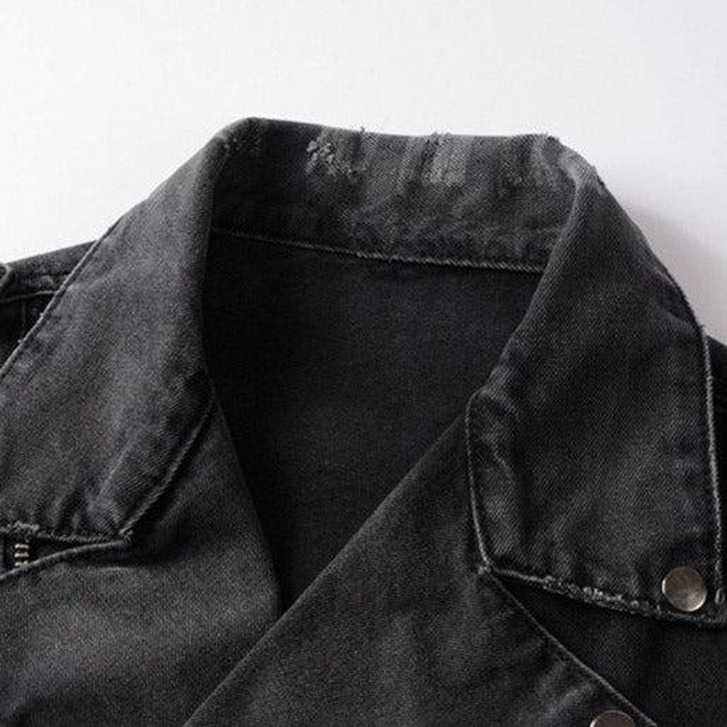 Schwarze Vintage-Biker-Jeansjacke