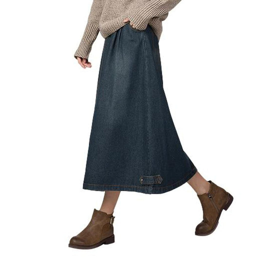 Retro a-line long denim skirt