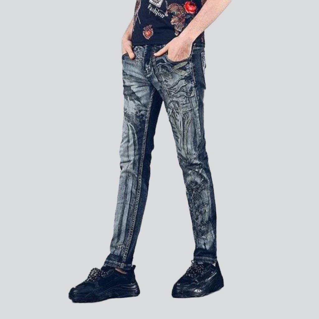 Vintage painting print men jeans