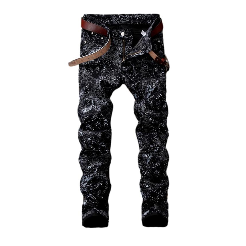 Ornament print black men jeans