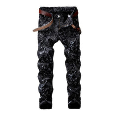 Ornament print black men jeans