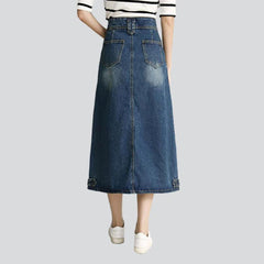 Retro women long denim skirt