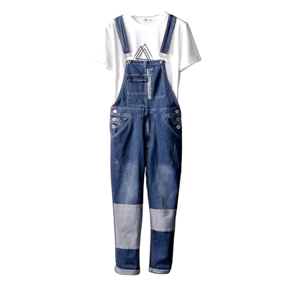 Grauer Denim-Jumpsuit mit Rechteck-Print