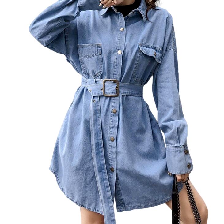 Oversized shirt-style denim dress