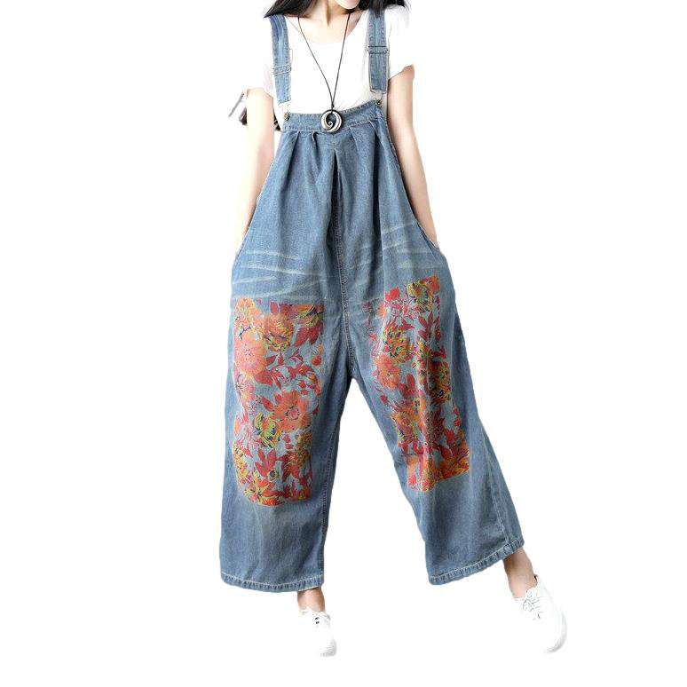 Floral print women denim jumpsuit